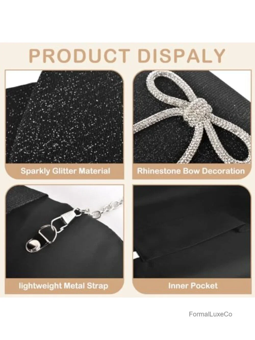Glitter Envelope Clutch Purse with Detachable Chain Evening Bag